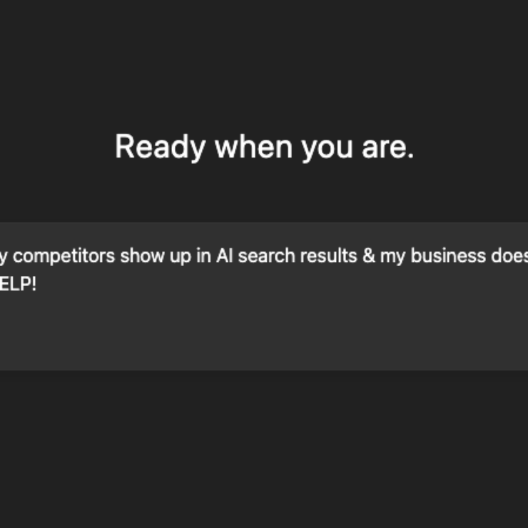 A screenshot of a ChatGPT search asking for help with AI search results & rankings for local businesses